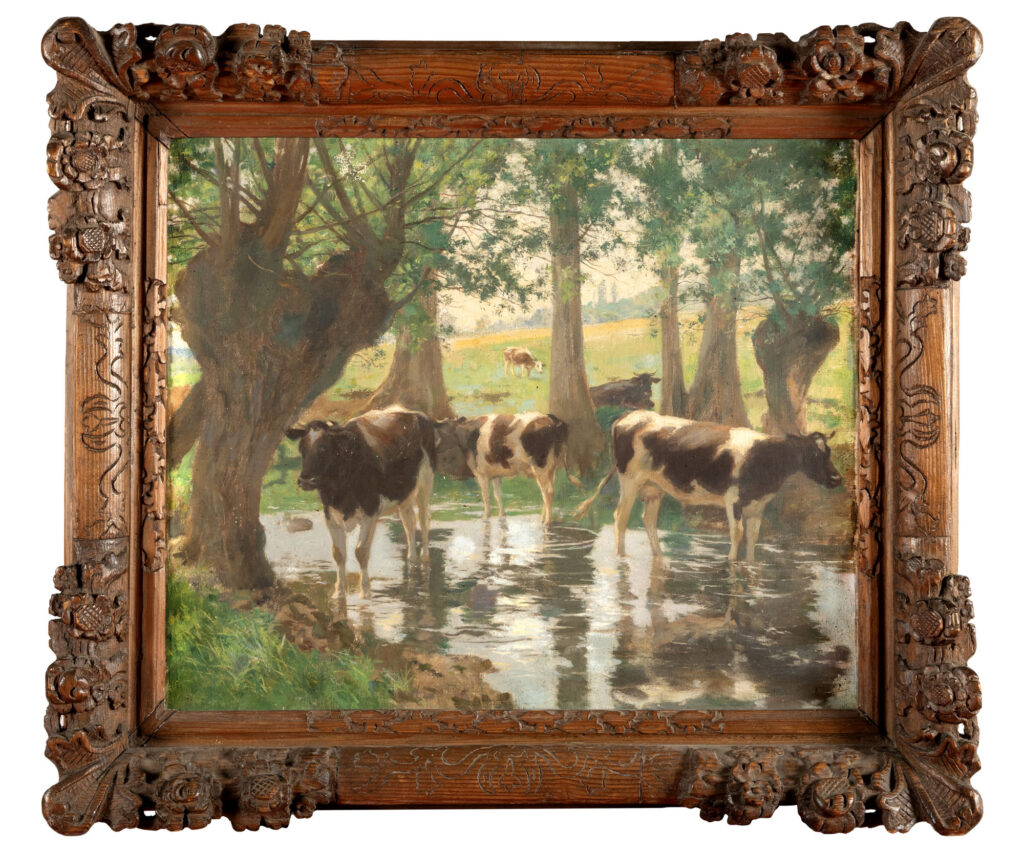 ÉCOLE DU XIXe SIÈCLE : « Vaches au bord de…