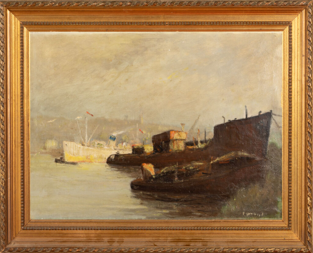 ÉCOLE VERS 1900 : « Bateaux dans le port »,…