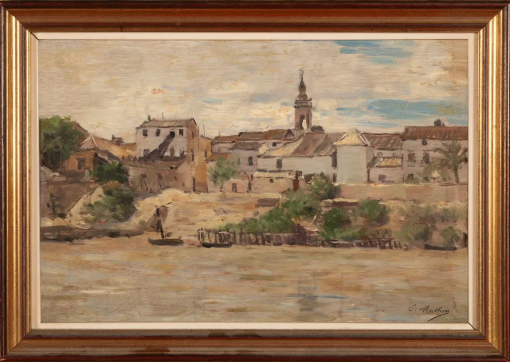 MATHON Émile Louis (1842-1899) : « Les berges d&rsquo;un village…