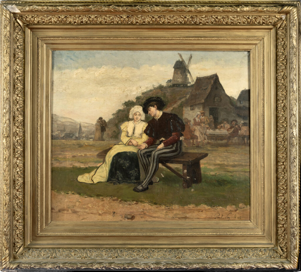 NUYVELS Paul (XIXe) : « Scène au moulin », HST…