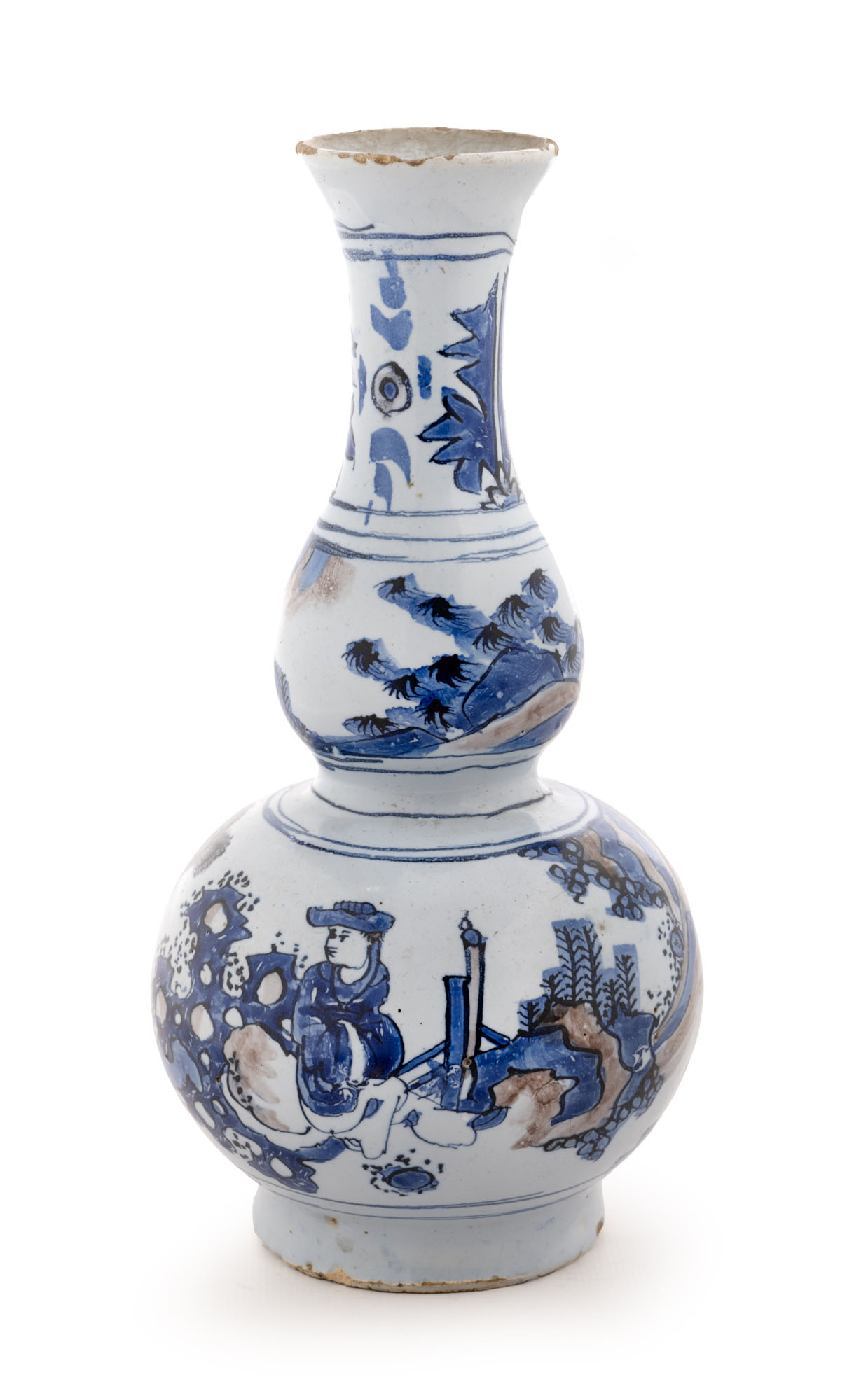 VASE COLOQUINTE en faïence émaillée bleu et manganèse à décor…