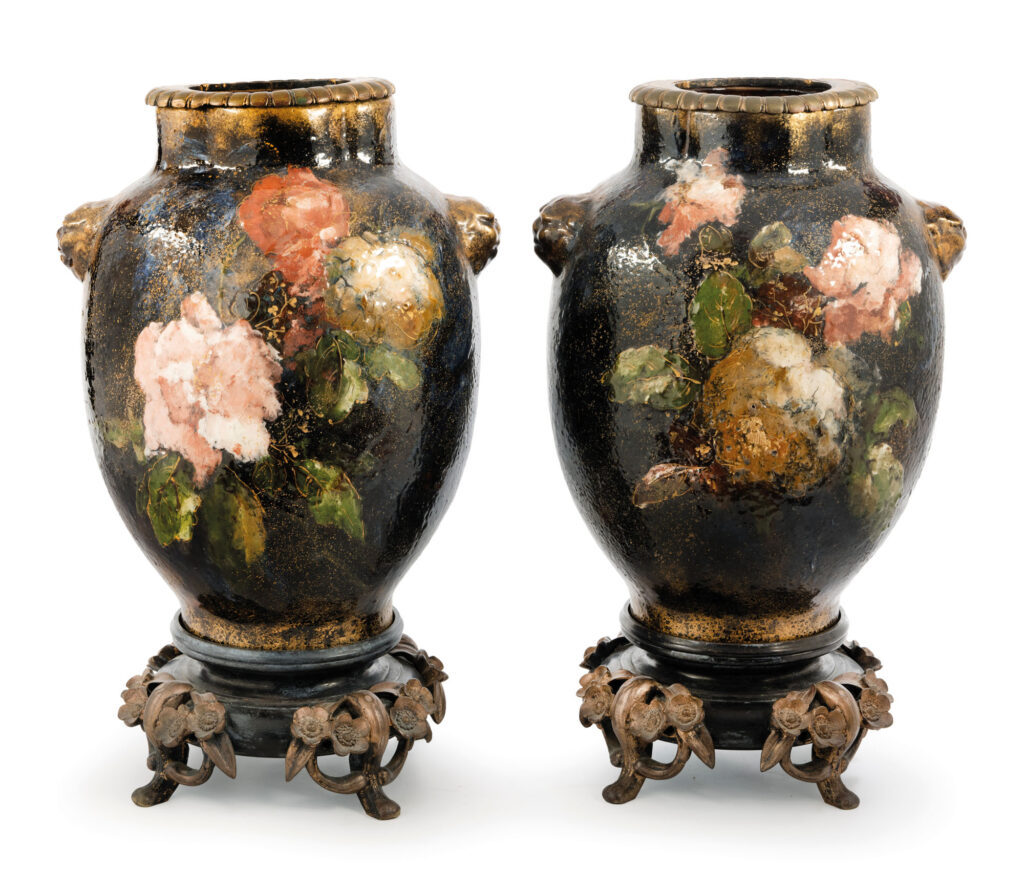 CACHIER Jean (1855-1924) et HAVILAND : PAIRE DE VASES ovoïdes…
