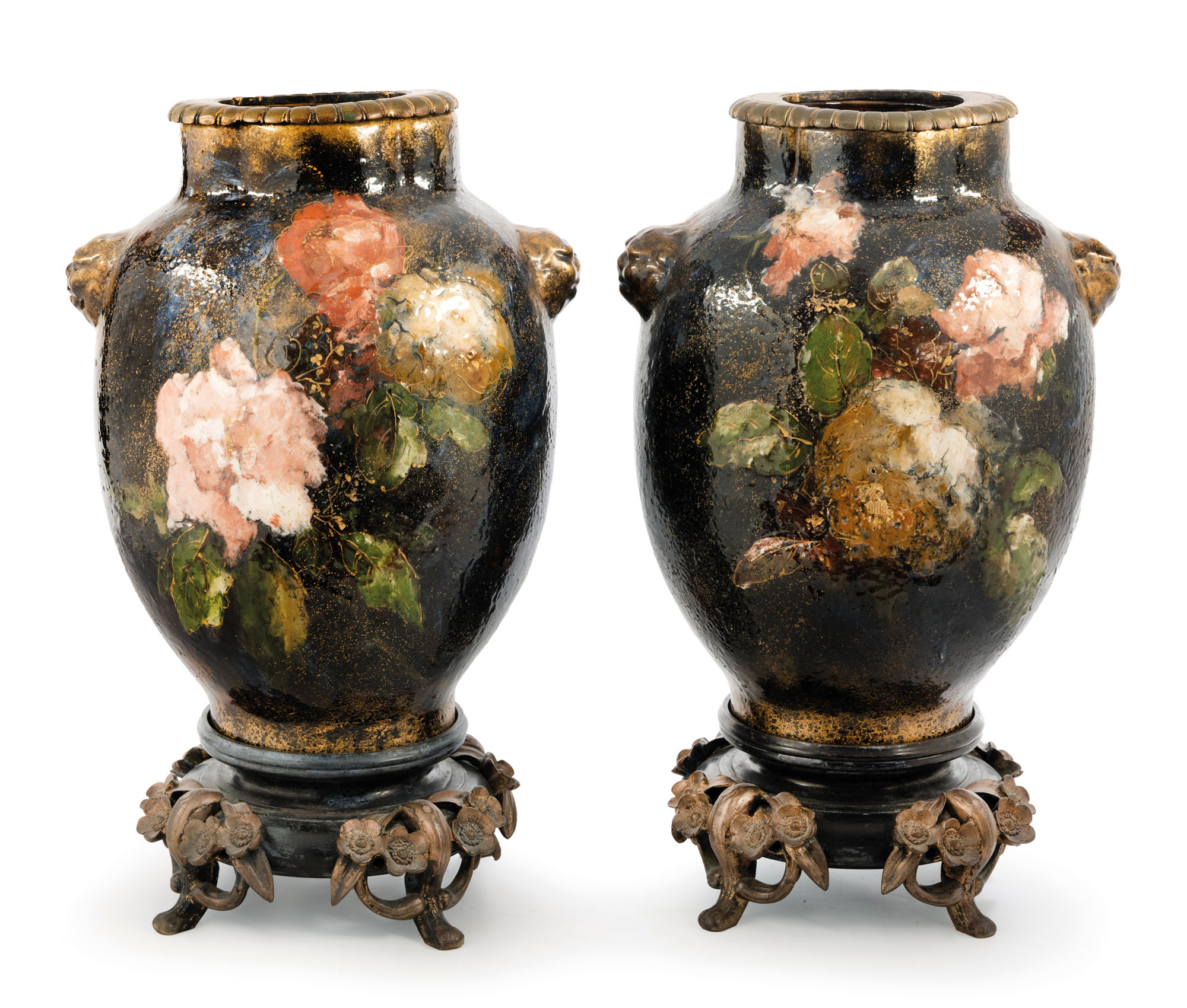 CACHIER Jean (1855-1924) et HAVILAND : PAIRE DE VASES ovoïdes…