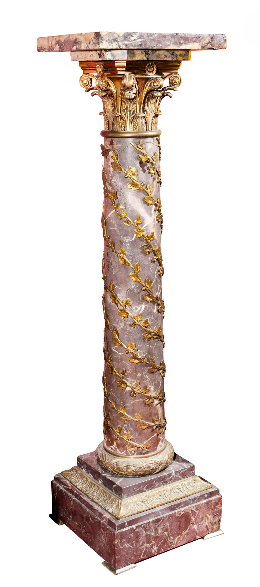 COLONNE en marbre rose, bronze doré de style Louis XVI,…