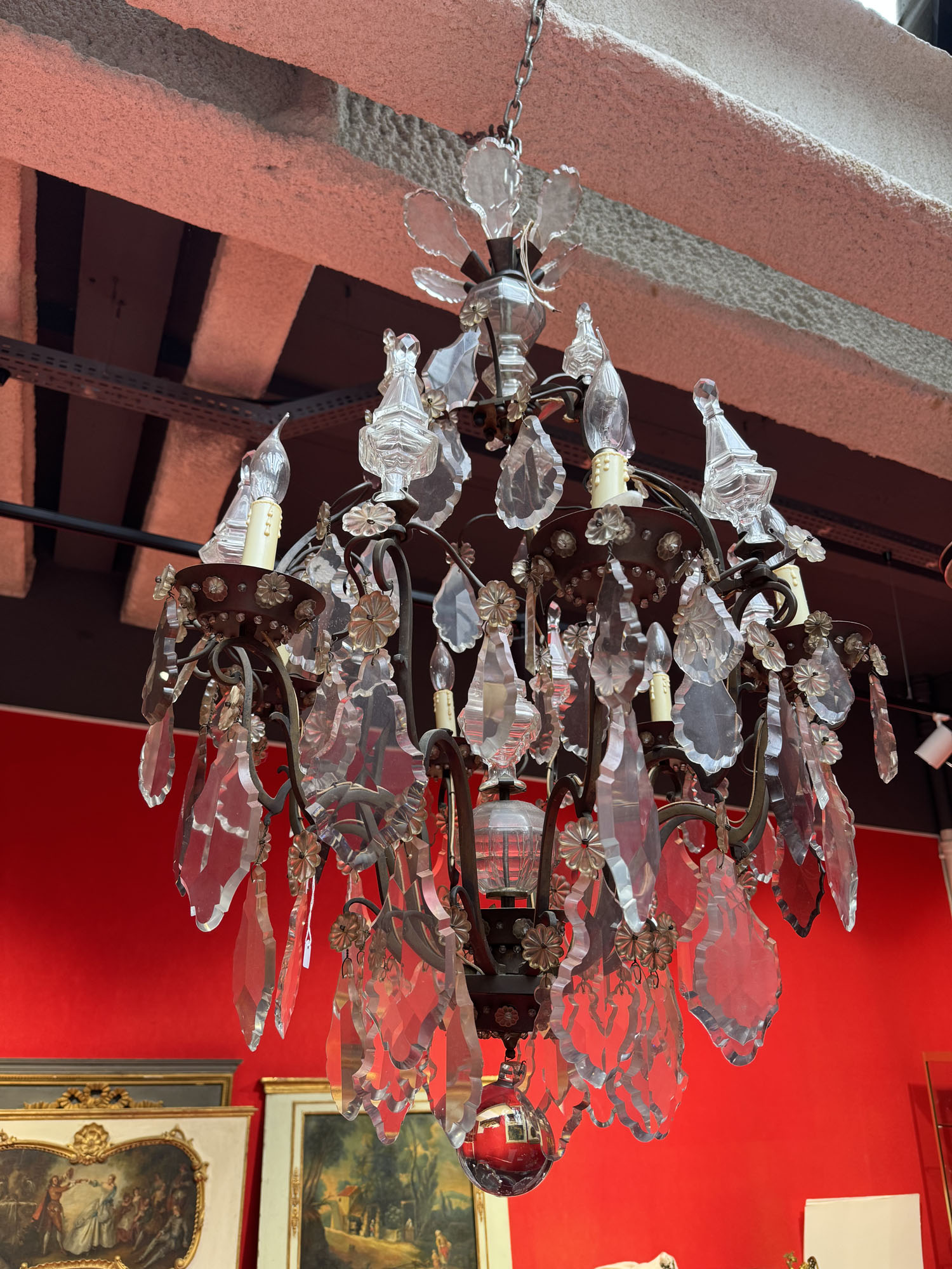 LUSTRE CAGE en bronze et cristal de style Louis XV,…