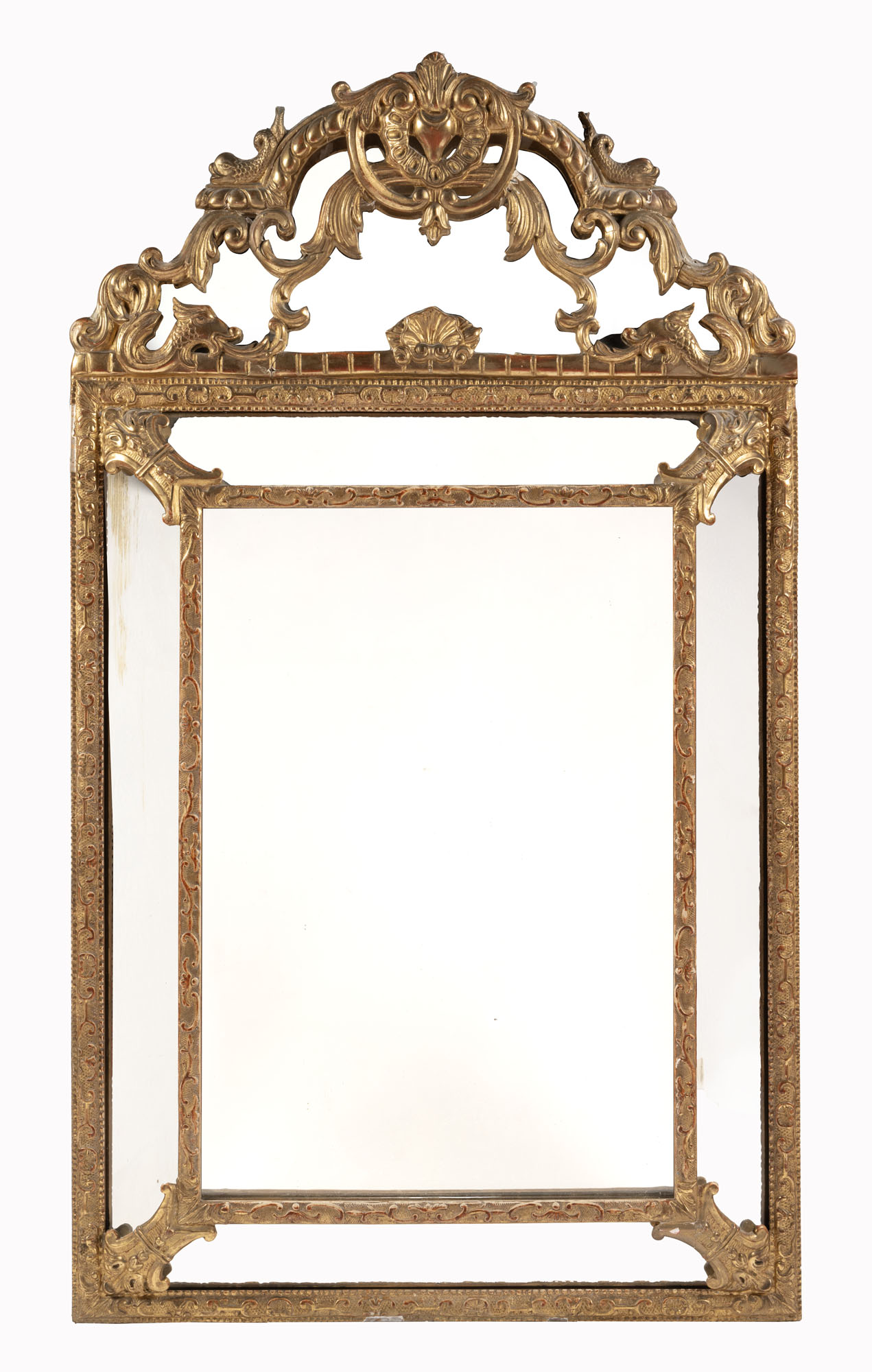 MIROIR À PARECLOSES en bois stuqué et doré de style…