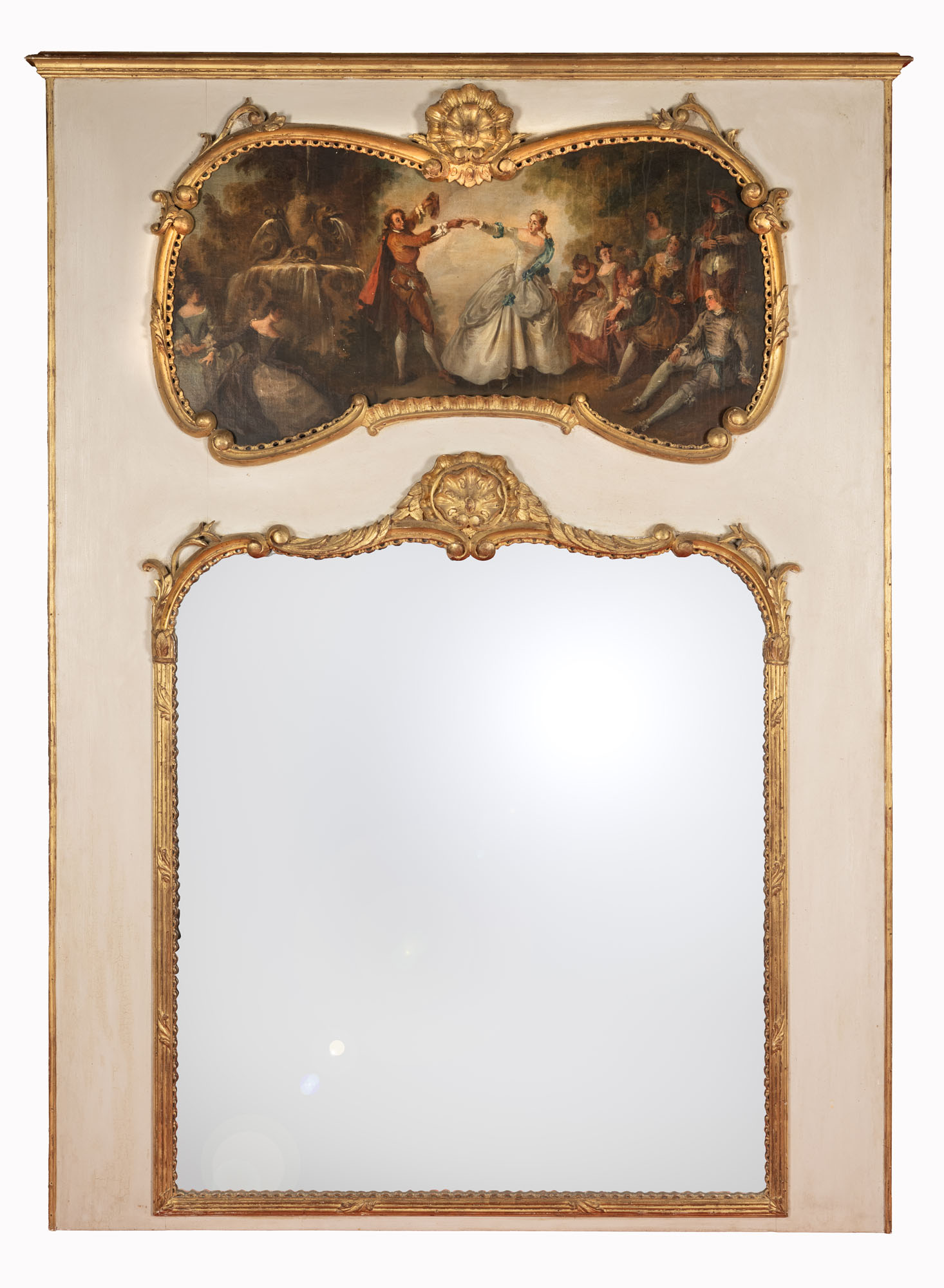 TRUMEAU en bois laqué blanc et doré de style Louis…
