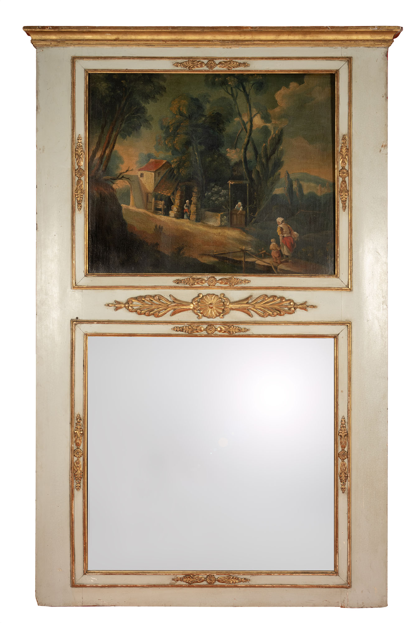 TRUMEAU en bois laqué blanc et doré de style Empire,…