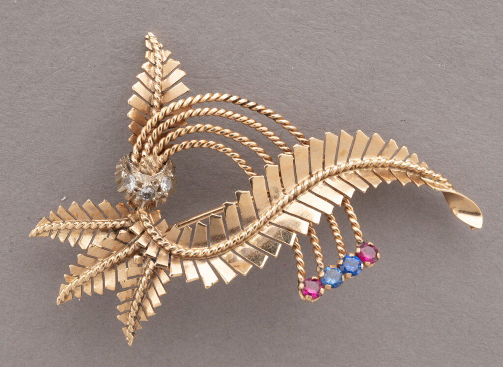 BROCHE GERBE en or rose 750 millièmes ornée de pierres…