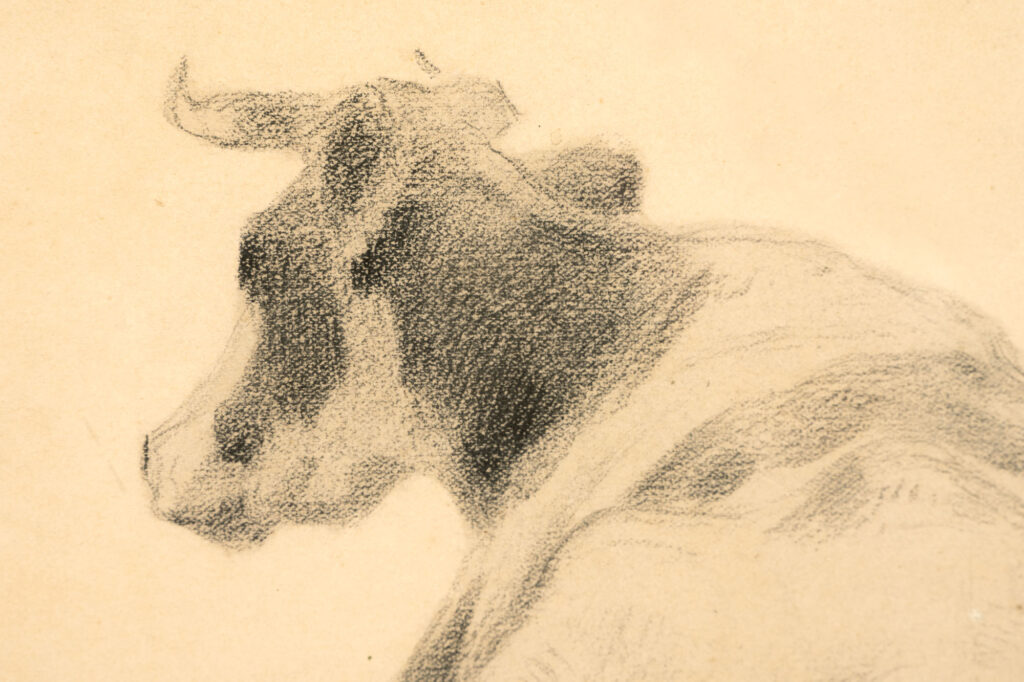 PISSARO Camille (1830-1903) : « Vache aux champs », dessin…