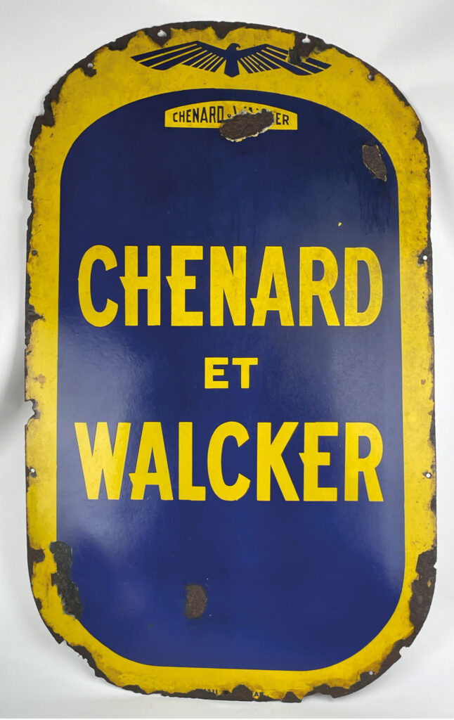 CHENARD et WALCKER : IMPORTANTE PLAQUE PUBLICITAIRE en tôle émaillée,…