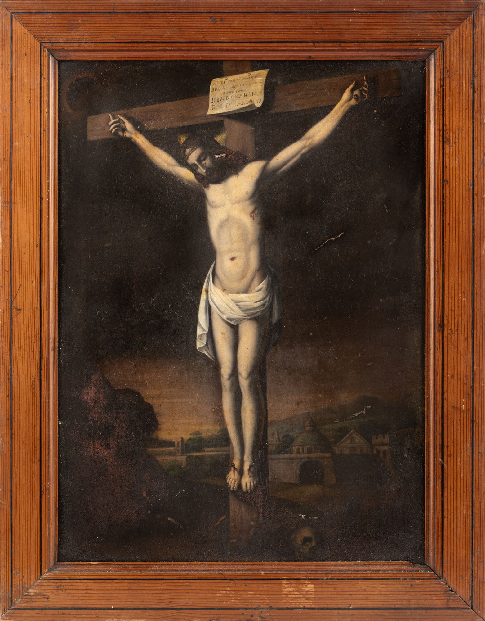 ÉCOLE DU XIXe SIÈCLE : « Crucifixion », huile sur…