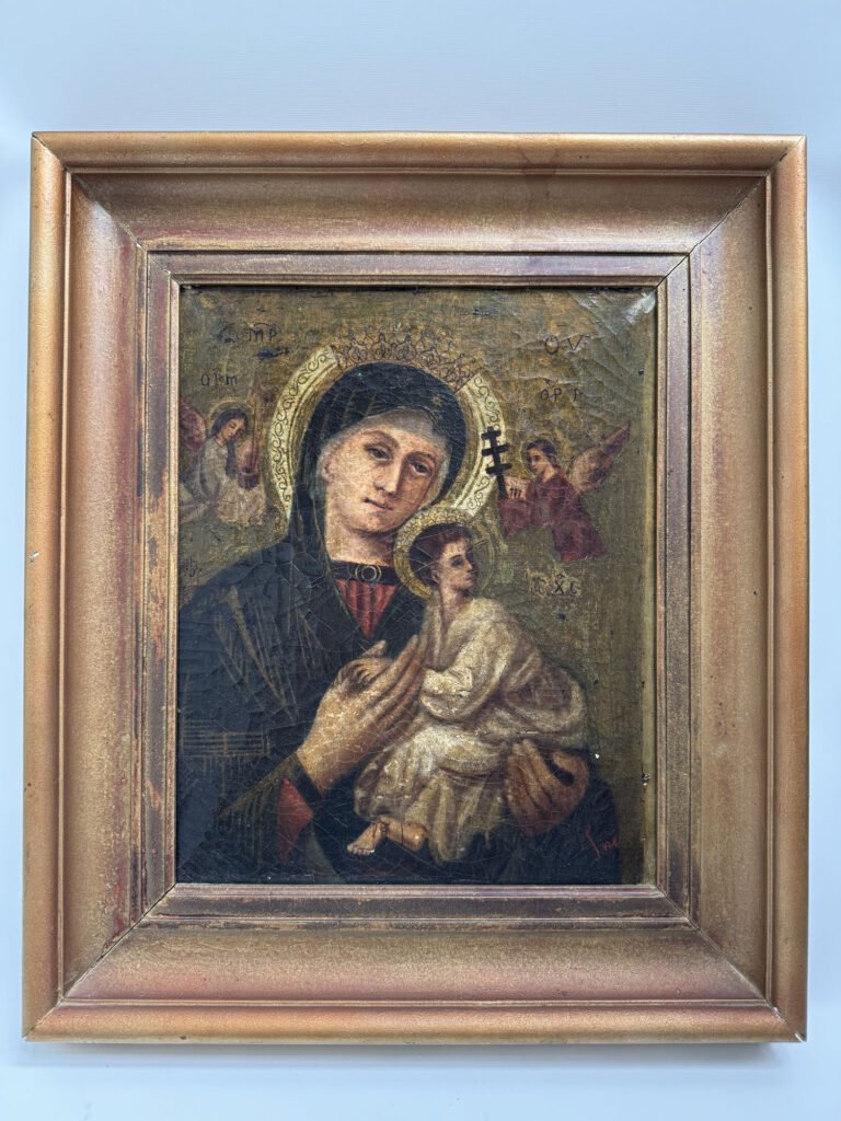 INES (XIXe siècle) : Icône d&rsquo;une Vierge à l&rsquo;Enfant, HST…
