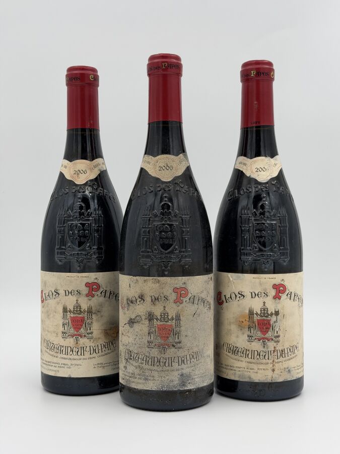 3 BOUTEILLES de Clos des Papes 2006, Châteauneuf-du-Pape. Niveaux P.…