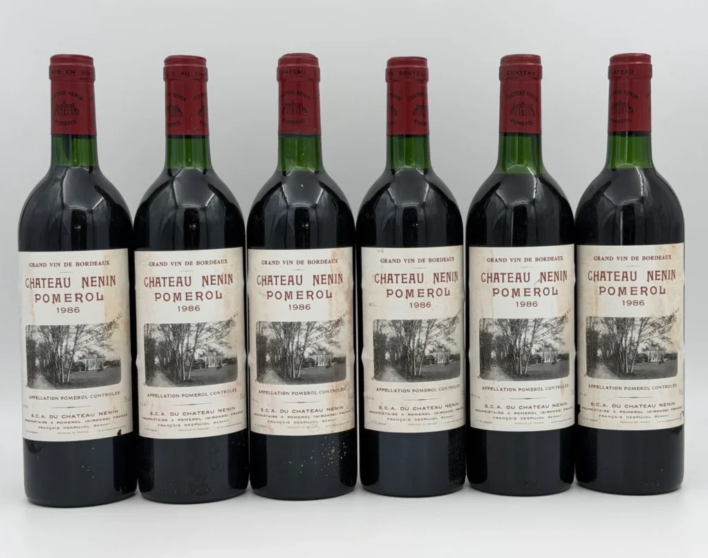 6 BOUTEILLES de Château Nénin 1986, Pomerol. Niveaux : 5…