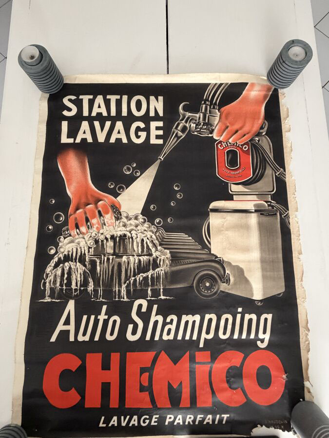 BAUDOUIN P. (XXe) : AFFICHE originale offset, « STATION DE LAVAGE…