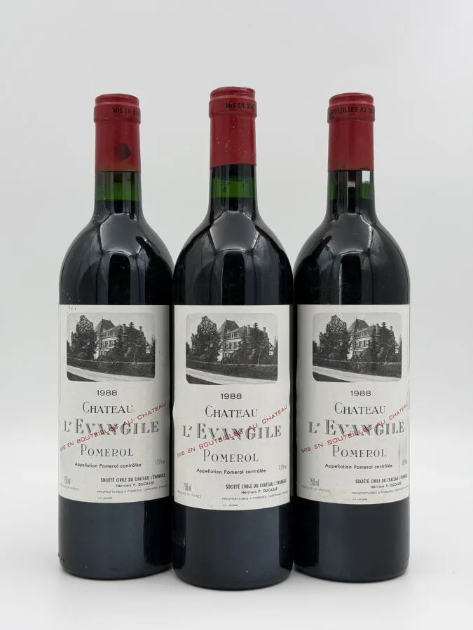 3 BOUTEILLES de Château L&rsquo;Évangile 1988, Pomerol. Niveaux P. Étiquettes…