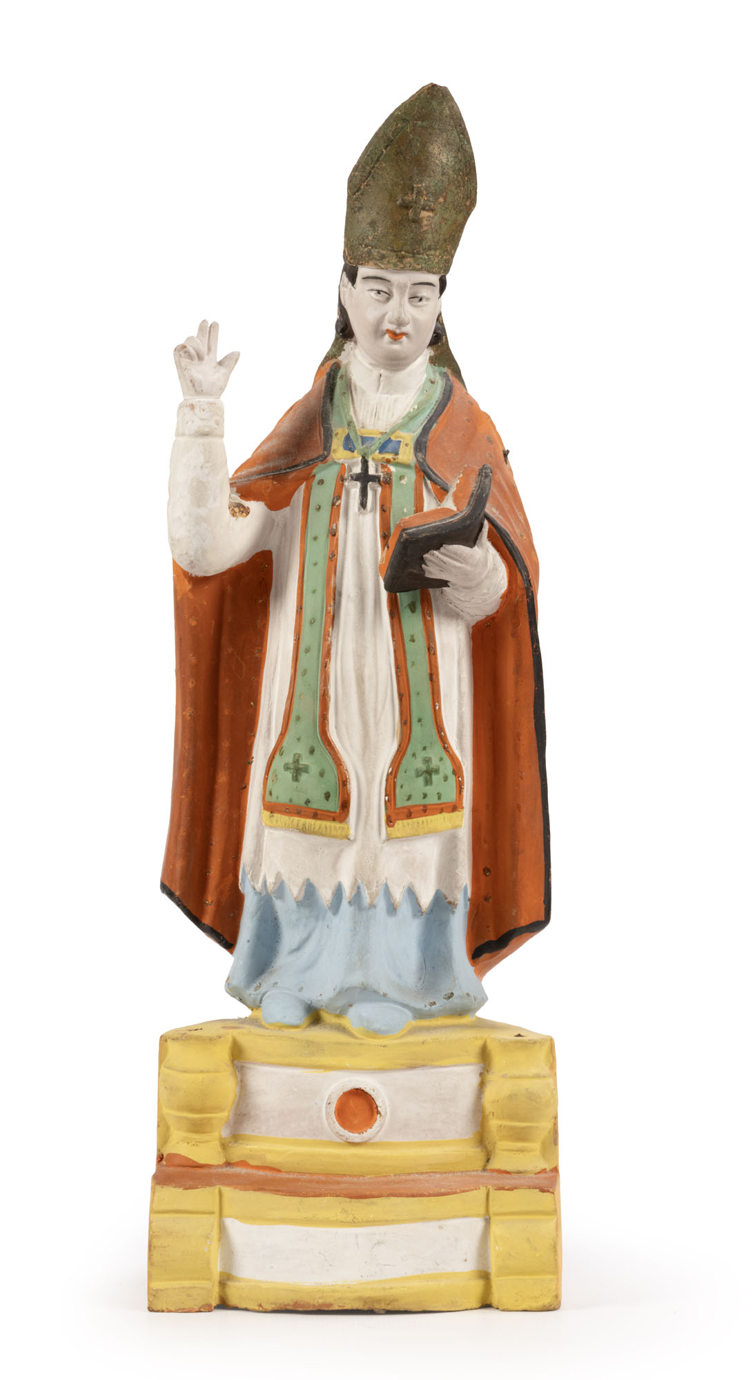 SANTIBELLI en terre cuite polychrome représentant un « SAINT EVÊQUE…
